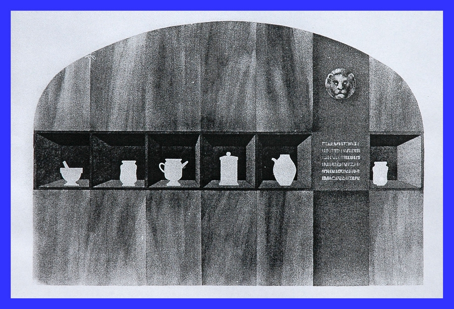 A kialaktott rkdban (1969.) eredetileg ez emlkeztett volna az Arany Oroszln Patikra (Bp. Fvros Levltra)